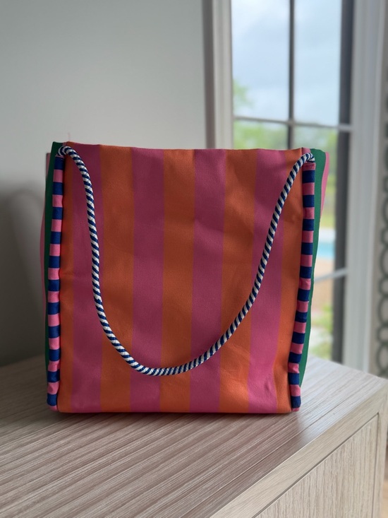 Handbags - Shiraleah Striped Tote Bag Pink Orange Rope Handle Beach Travel Carryall